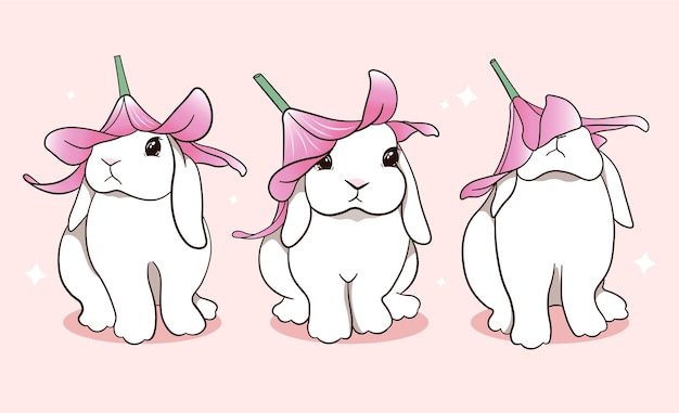 Hand drawn cute bunny with lily flower vector