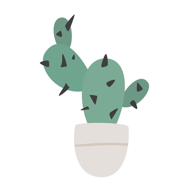 Hand drawn cute cactus plant growing in pot. cactus in pot. houseplant flower pot vector illustration. modern illustration in modern style.