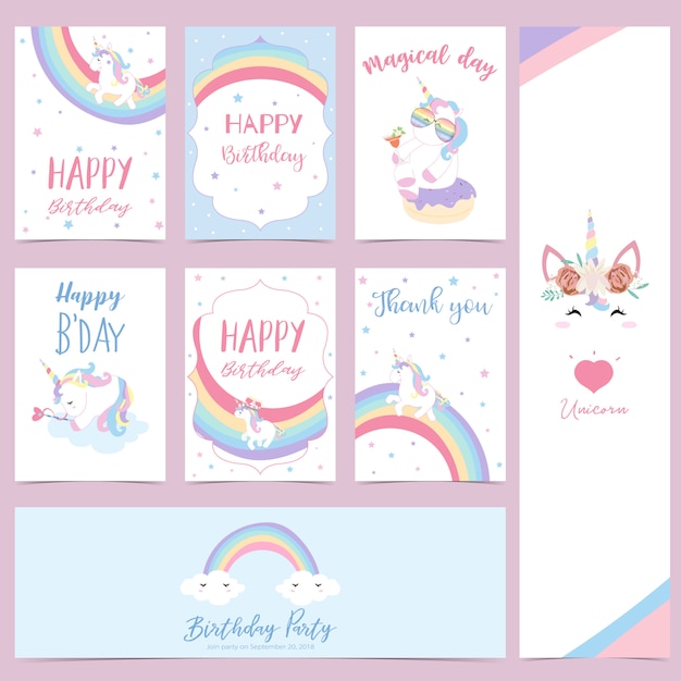 Hand drawn cute card with unicorn