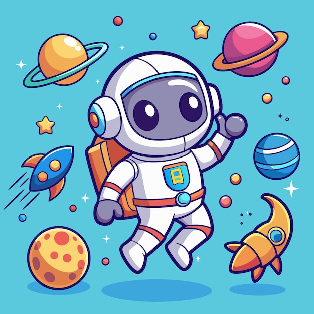 Vector hand drawn cute cartoon astronout vector design for elements clipart
