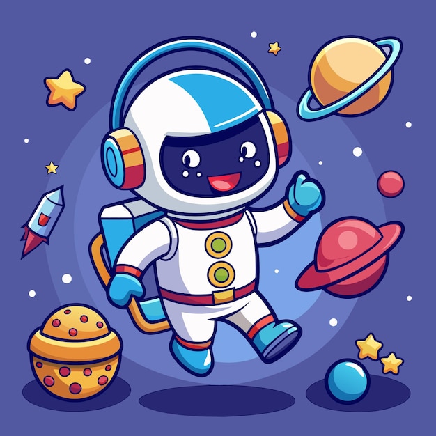 Vector hand drawn cute cartoon astronout vector design for elements clipart