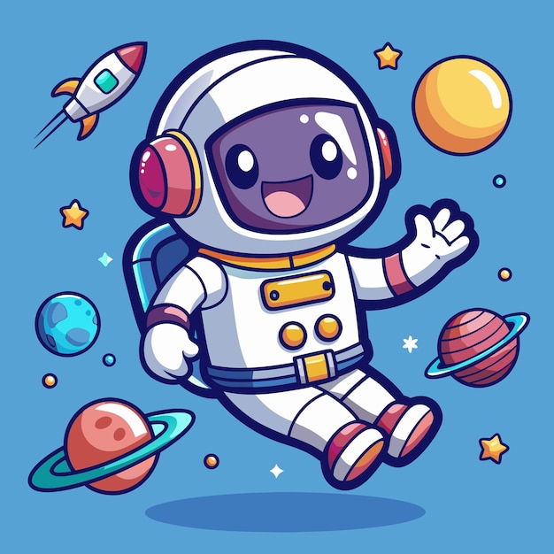 Vector hand drawn cute cartoon astronout vector design for elements clipart