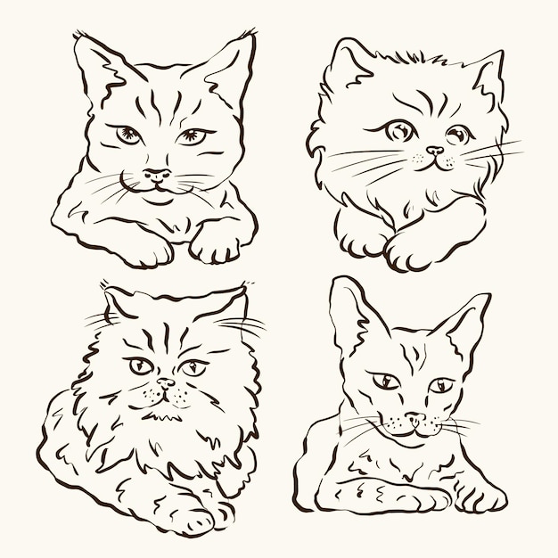 手描きのかわいい猫コレクション ベクトル