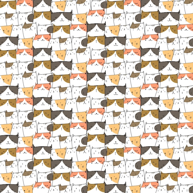 Hand drawn cute cats pattern background