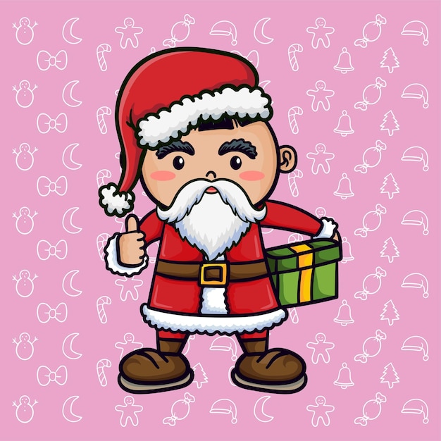 Hand drawn cute christmas character boy with santa clothes