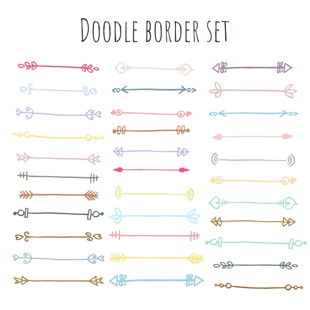 Hand drawn cute colored dividers set Ornamental decorative elements Vector doodle elements design