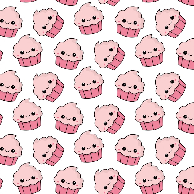 Vector hand drawn cute cup cakes with pattern