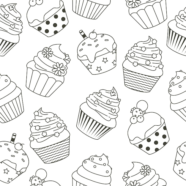 Hand drawn cute cupcake seamless pattern