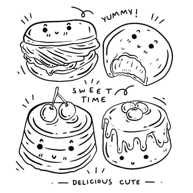 hand drawn cute dessert for templates