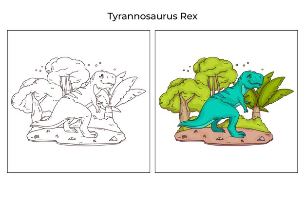 Hand drawn cute dinosaur for coloring page Tyrannosaurus Rex