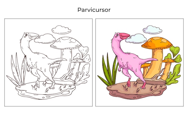 Нарисованный вручную милый динозавр для раскраски страницы parvicursor