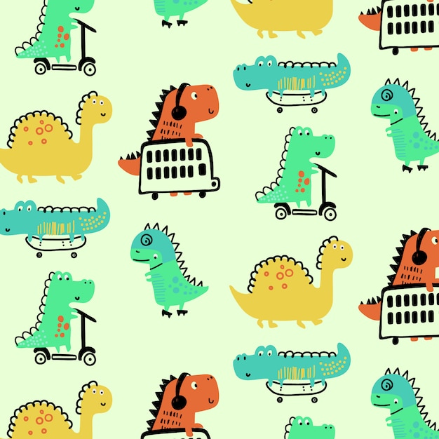 Hand drawn cute dinosaur pattern