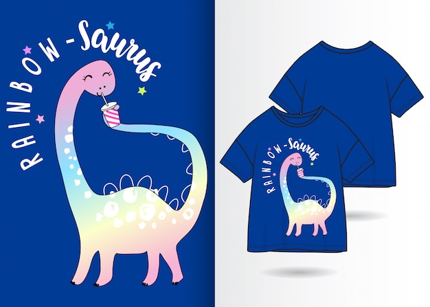 Tシャツと手描きのかわいい恐竜