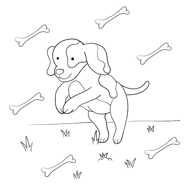 Hand drawn cute dog outline illustration