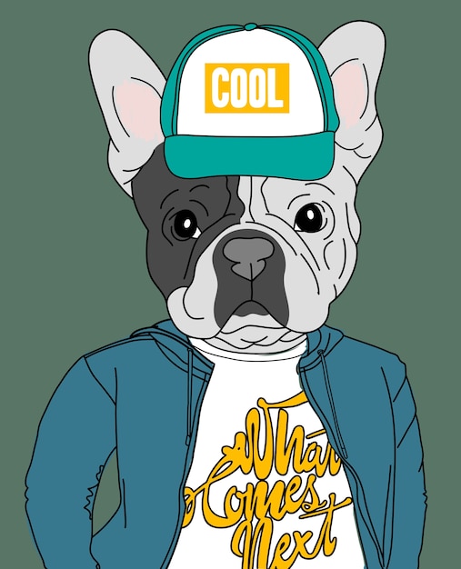 tシャツ印刷のための手描きのかわいい犬のベクトルデザイン