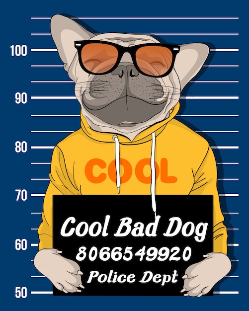 Vector hand drawn cute dog with sunglasses illustration