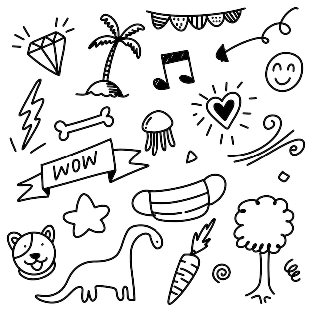 Hand drawn cute doodle for kid on white background vector illustration