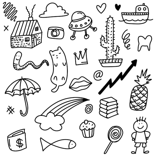 Hand drawn cute doodle for kid on white background vector illustration