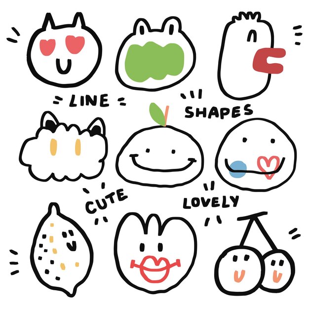 Vector hand drawn cute doodle line