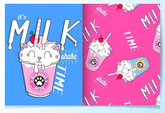 Hand drawn cute drinks pattern set