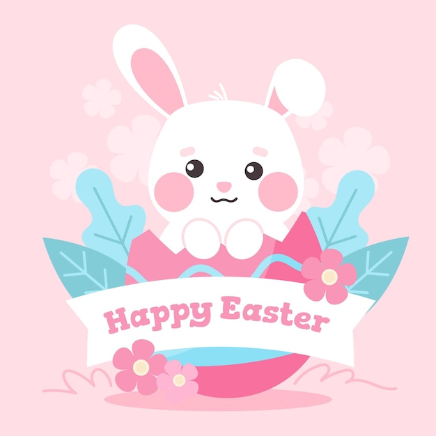 Hand-drawn cute easter bunny illustration with greeting