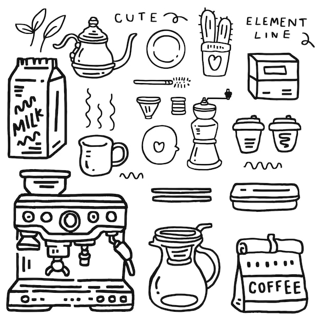 hand drawn cute elements coffee for templates