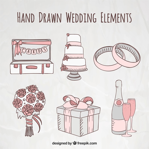 Vector hand drawn cute essential accessories for wedding