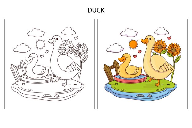 Hand drawn cute Farm Animal for coloring page Duck