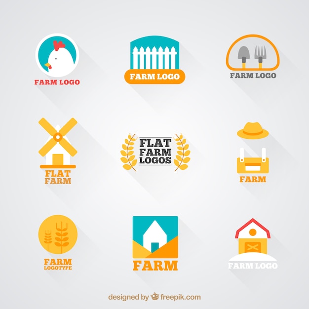 Hand drawn cute flat farm logos