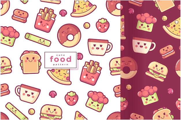 Hand drawn cute food pattern collection