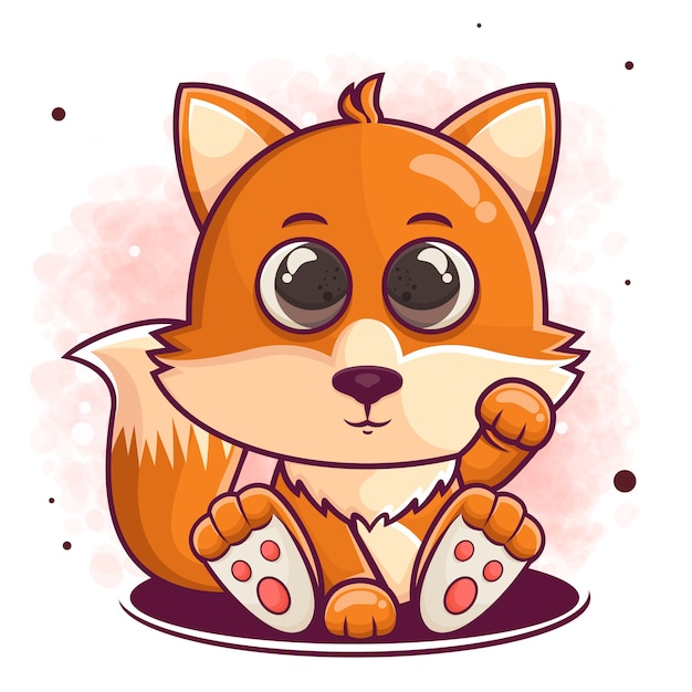 Hand drawn cute fox cartoon character illustration