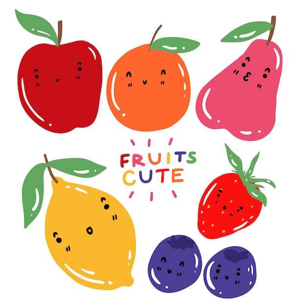 hand drawn cute fruits and text for templates