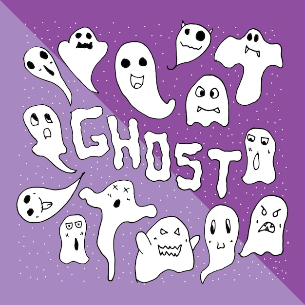 hand drawn cute ghost doodles