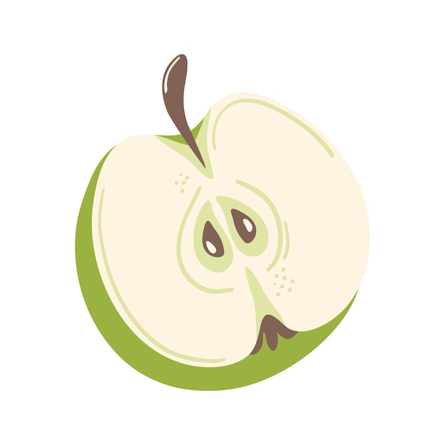 Вектор Нарисованное вручную милое зеленое яблоко на белом фоне