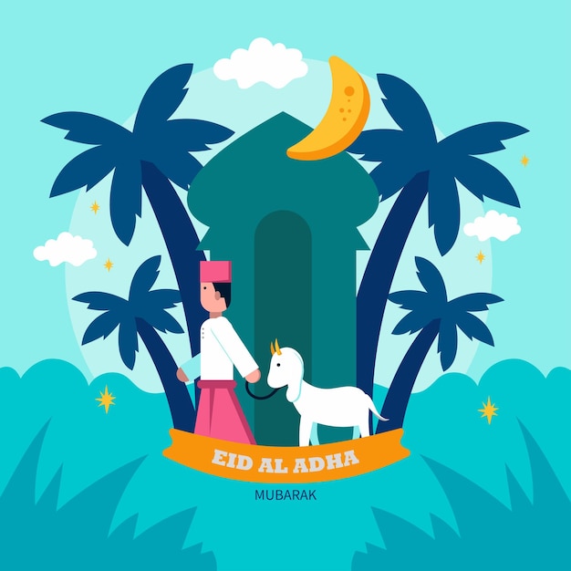 Modello di banner eid aladha felice carino disegnato a mano