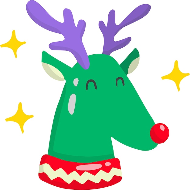 Hand Drawn cute happy reindeer face illustration