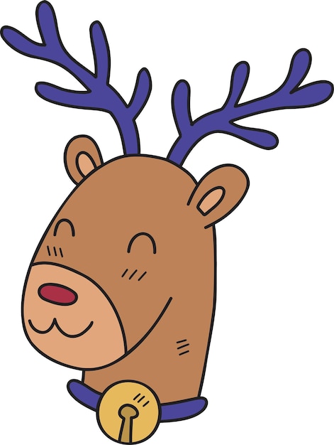 Vector hand drawn cute happy reindeer face illustration