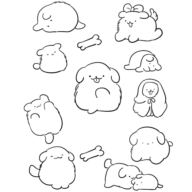 Hand Drawn Cute Kawaii Dog Stickers Vector Illustration