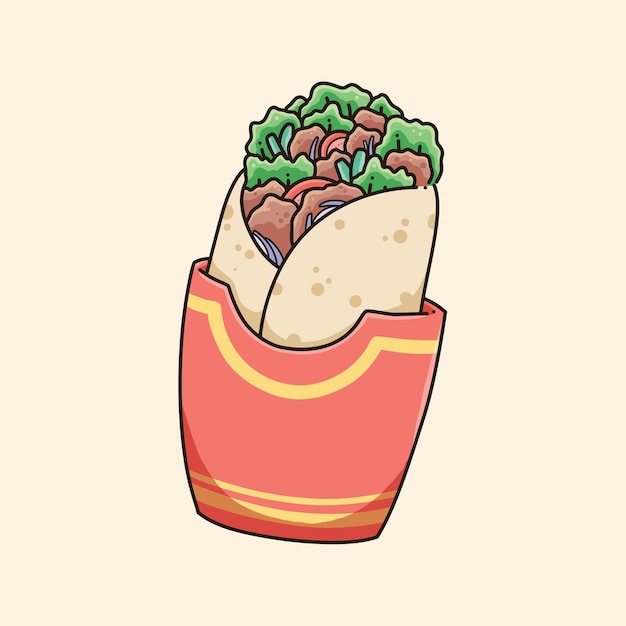 Hand drawn cute kebab food illustration vector