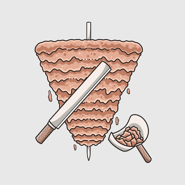 Illustrazione vettoriale di disegno di carne di kebab carino disegnato a mano