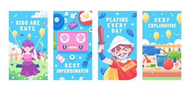 Vector hand drawn cute kid instagram stories