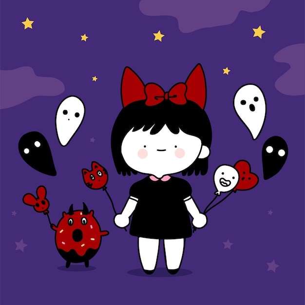 ハロウィーンの手描きのかわいい子供