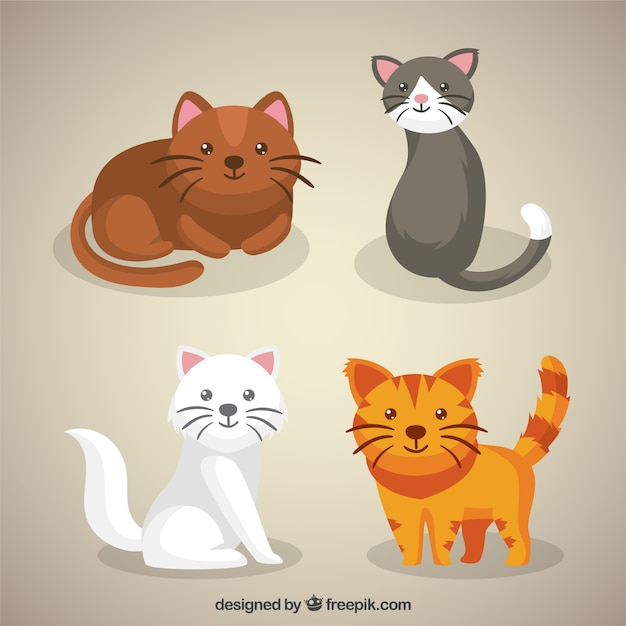 Vector hand drawn cute kitten pack