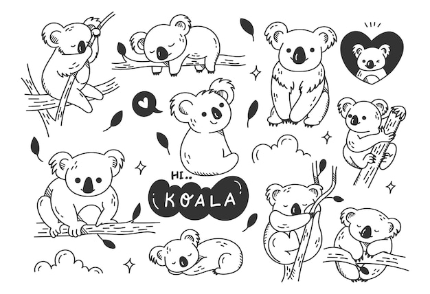 Hand drawn cute koala doodles