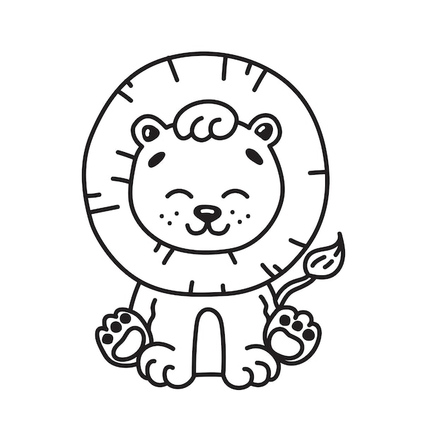 Hand drawn cute lion doodle art isolated on white