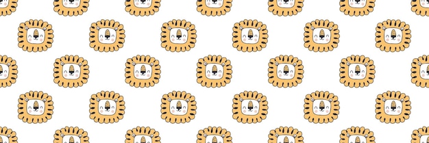 Hand drawn cute lion seamless pattern