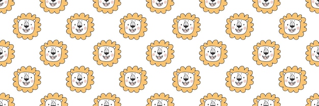 Vector hand drawn cute lion seamless pattern