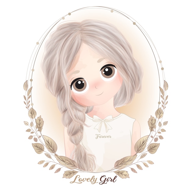 水彩イラストで手描きかわいい女の子 | Premiumベクトル素材