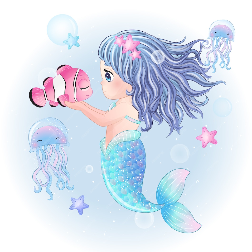 Premium Vector | Hand drawn cute mermaid character