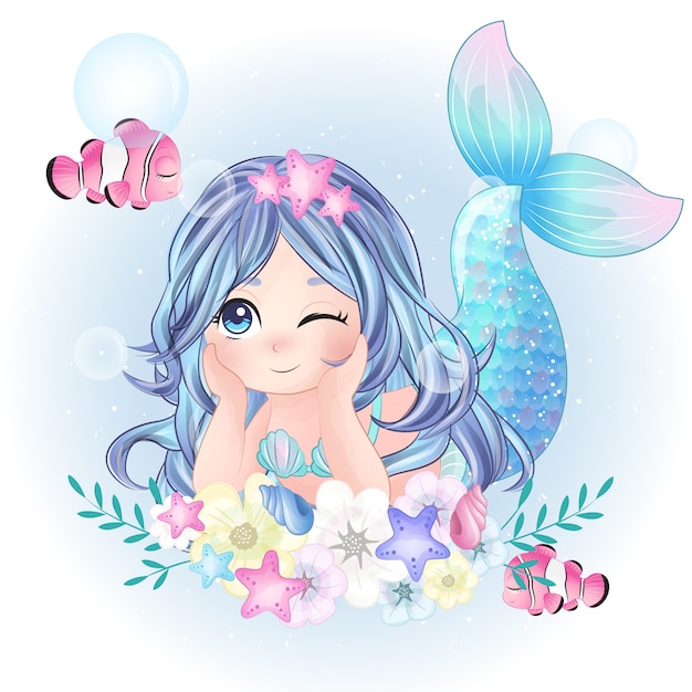 Hand drawn cute mermaid character